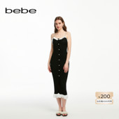 bebe夏季 系列女士气质撞色吊带针织连衣裙250025