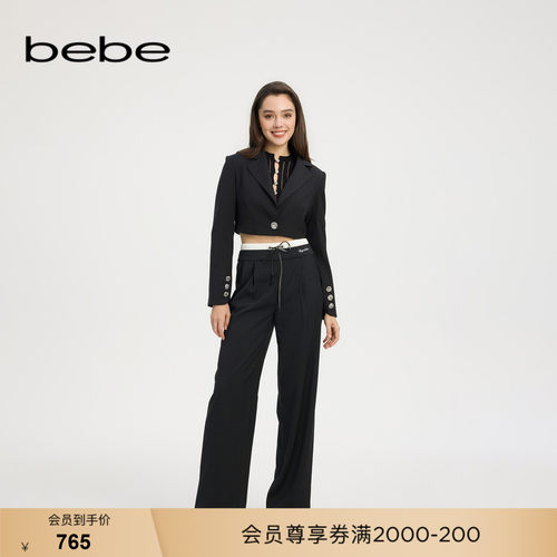 bebe夏季新款双层腰头饰长裤