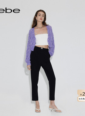 bebe春夏系列女士修身通勤直筒纯色气质九分长裤111004
