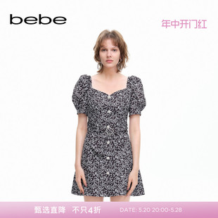 心形领泡泡袖 收腰印花连衣裙250021 新款 bebe2024夏季 经典 延续