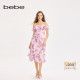 bebe2025秋季 新款 女士雪纺印花露肩花茶歇度假风连衣裙350005