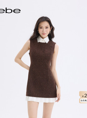 bebe2025秋冬新款女士粗花呢可拆卸衬衫领含羊毛无袖连衣裙450013