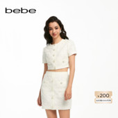 bebe夏季 系列女士花卉蕾丝纽扣缀饰短款 夹克上衣240311