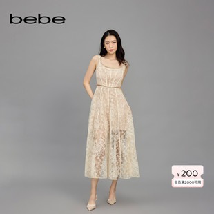 连衣裙150017 女士气质钉珠链条织带蕾丝吊带无袖 bebe2025春季 新款