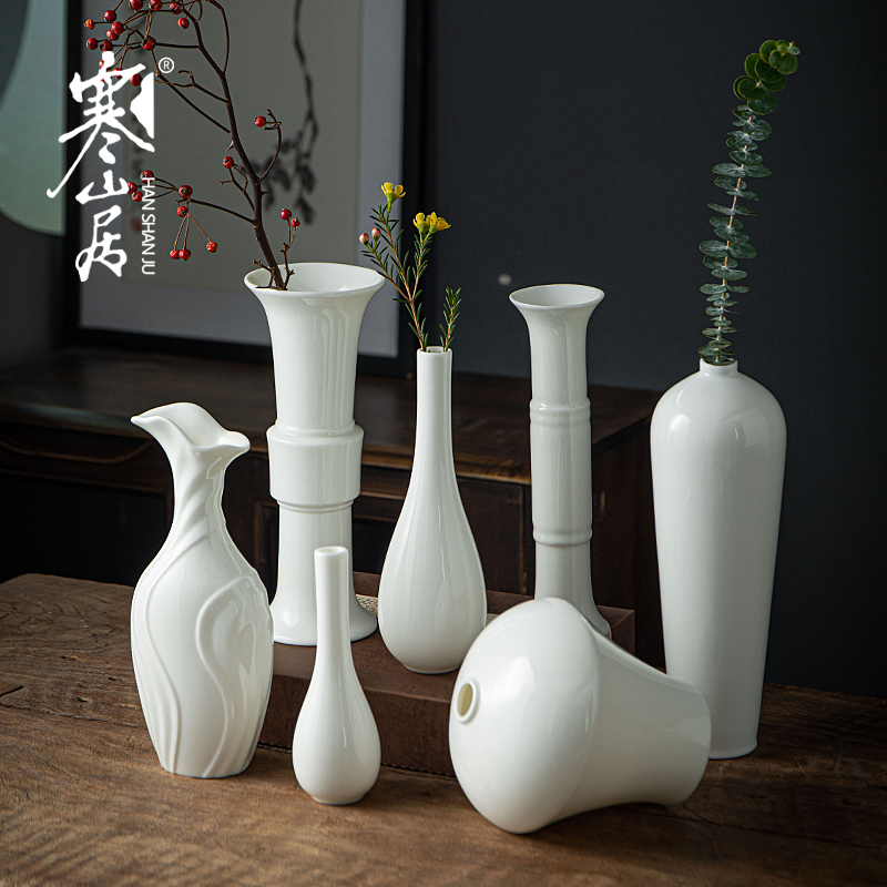 玉白瓷手工净瓶茶室长颈观音瓶