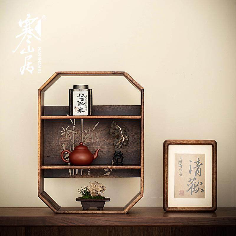 寒山居胡桃木博古架家用实木置物架茶具收纳架多宝阁茶壶展示框架,餐饮具,茶具架,淘宝优惠券,粉丝福利购,淘宝优惠卷