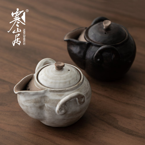 寒山居复古岩陶纯手工柴烧宝瓶壶