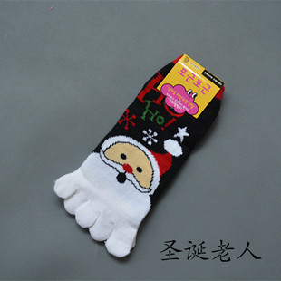 (10双装)圣诞老人五指袜节日礼物情侣纯棉男女有分5脚趾头的袜子