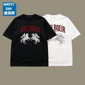 美式 威逸狮 新款 t恤男夏季 宽松圆领体恤情侣上衣 日系简约字母短袖