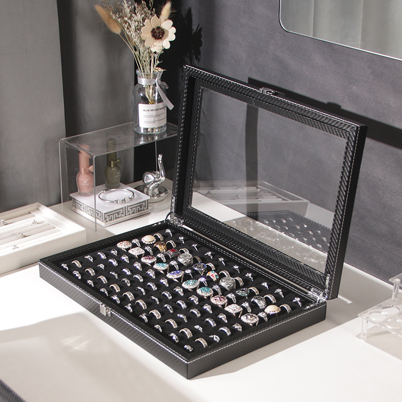 高档黑色碳纤维戒指防氧化收纳盒