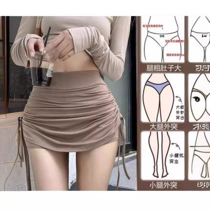 抽绳褶皱半身裙女夏大码mm辣妹性感修身显瘦纯欲风包臀裙a字裙裤