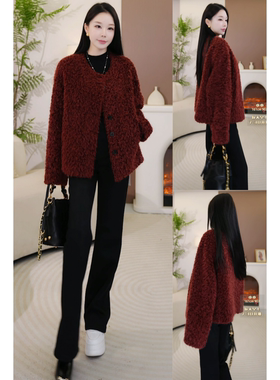 【高定酒红色丨环保皮毛外套】860g加厚时尚百搭外套X SY-25006