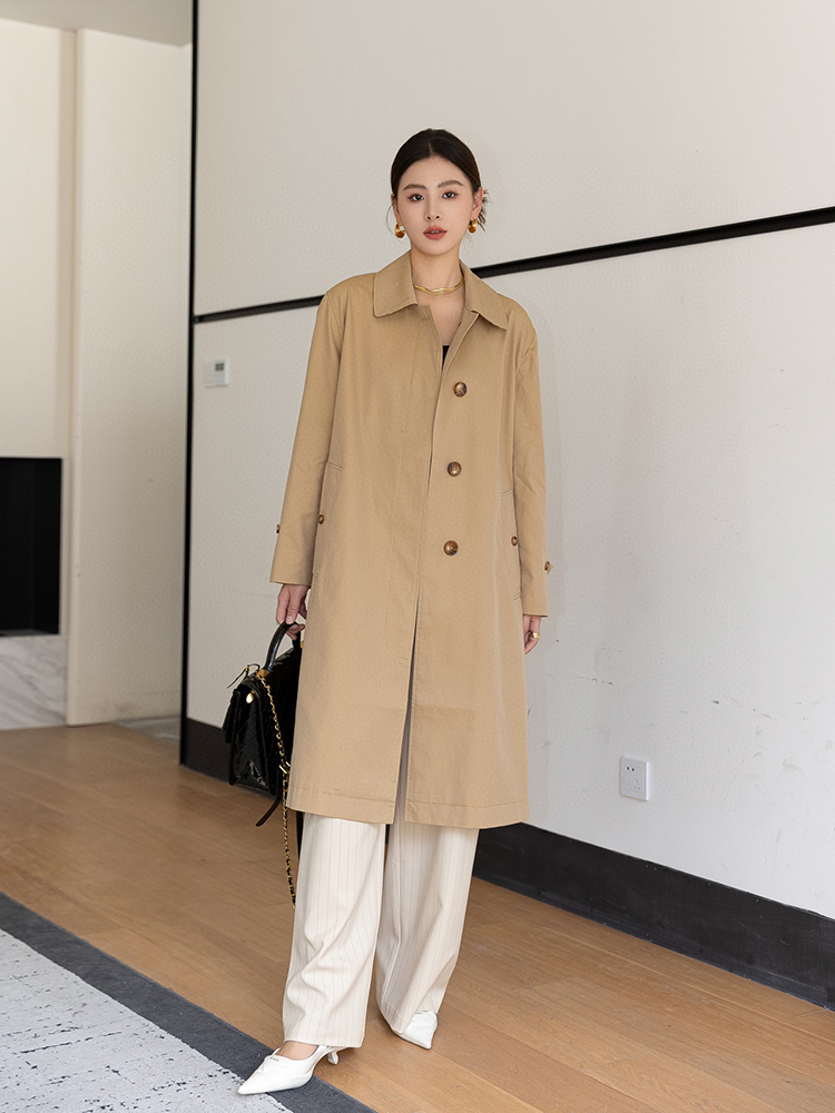 2025年春秋季上新英伦风轻奢经典修身通勤纯色风衣长款高个子女士