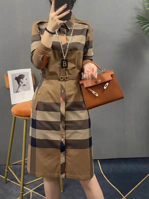 2025年春秋季新品女士气质长袖英伦风经典格纹polo领连衣裙衬衫裙