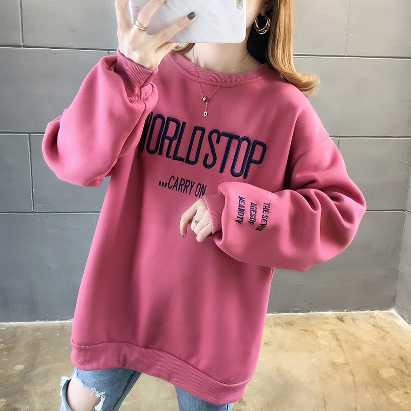 Real shot composite 300g autumn and winter clothes big size fat sister 200kg Plush thickened embroidered sweater women's coat