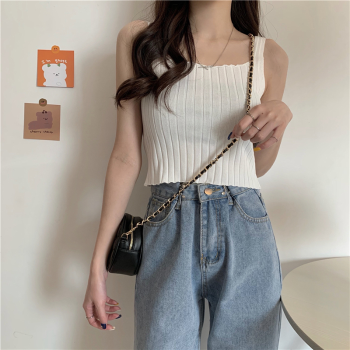 Spring and summer new short vest women's top with open back strap and navel