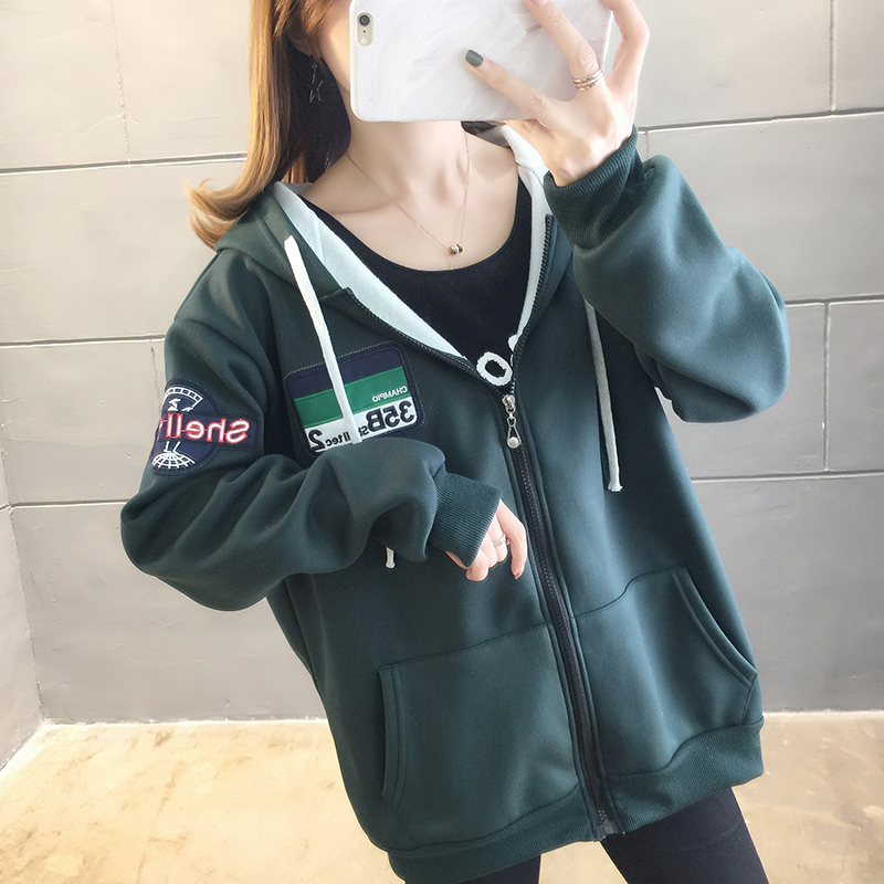 Real shot composite 300g new large size fat mm200kg ins women's cardigan Plush Hoodie