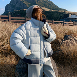 韩系撞色拼接立领羽绒服女2025年冬季新款高级感加厚90白鸭绒外套，女装短外套，2C221