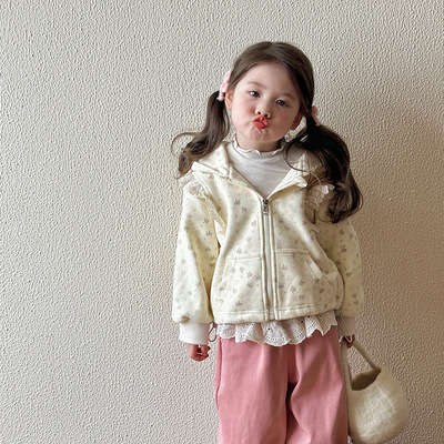 女童外套春秋季2025新款儿童洋气连帽卫衣女宝宝长袖上衣开衫秋装
