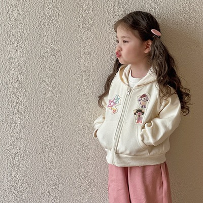 女童外套春秋款2025新款儿童秋季洋气连帽卫衣女宝宝秋装上衣开衫