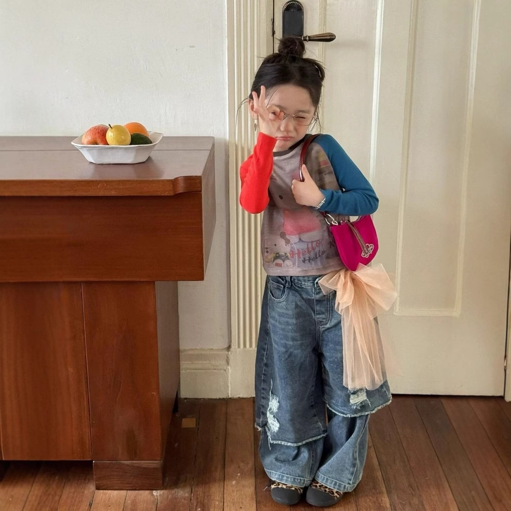 女童牛仔裤秋季2025新款洋气中小童宽松直筒裤阔腿裤儿童裤子B类