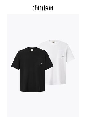 CHINISM丨CH幸运之符刺绣口袋白色短袖T恤男夏季宽松男士半袖