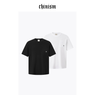 半袖 CHINISM 宽松男士 T恤男夏季 CH幸运之符刺绣口袋白色短袖