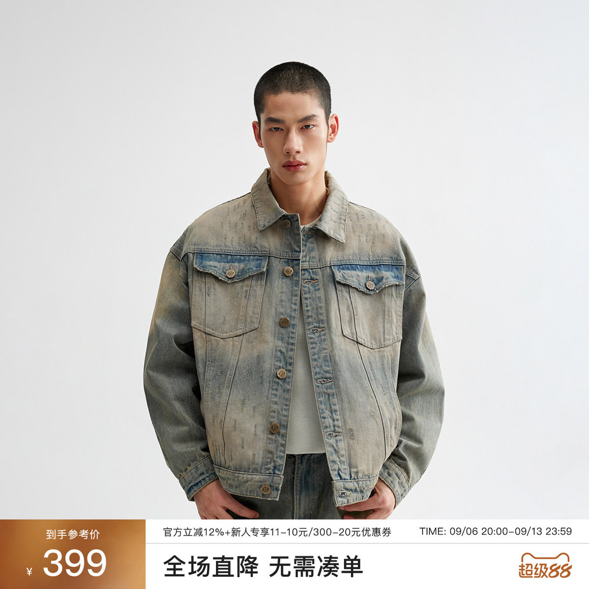 CHINISM复古做旧牛仔外套男士图片