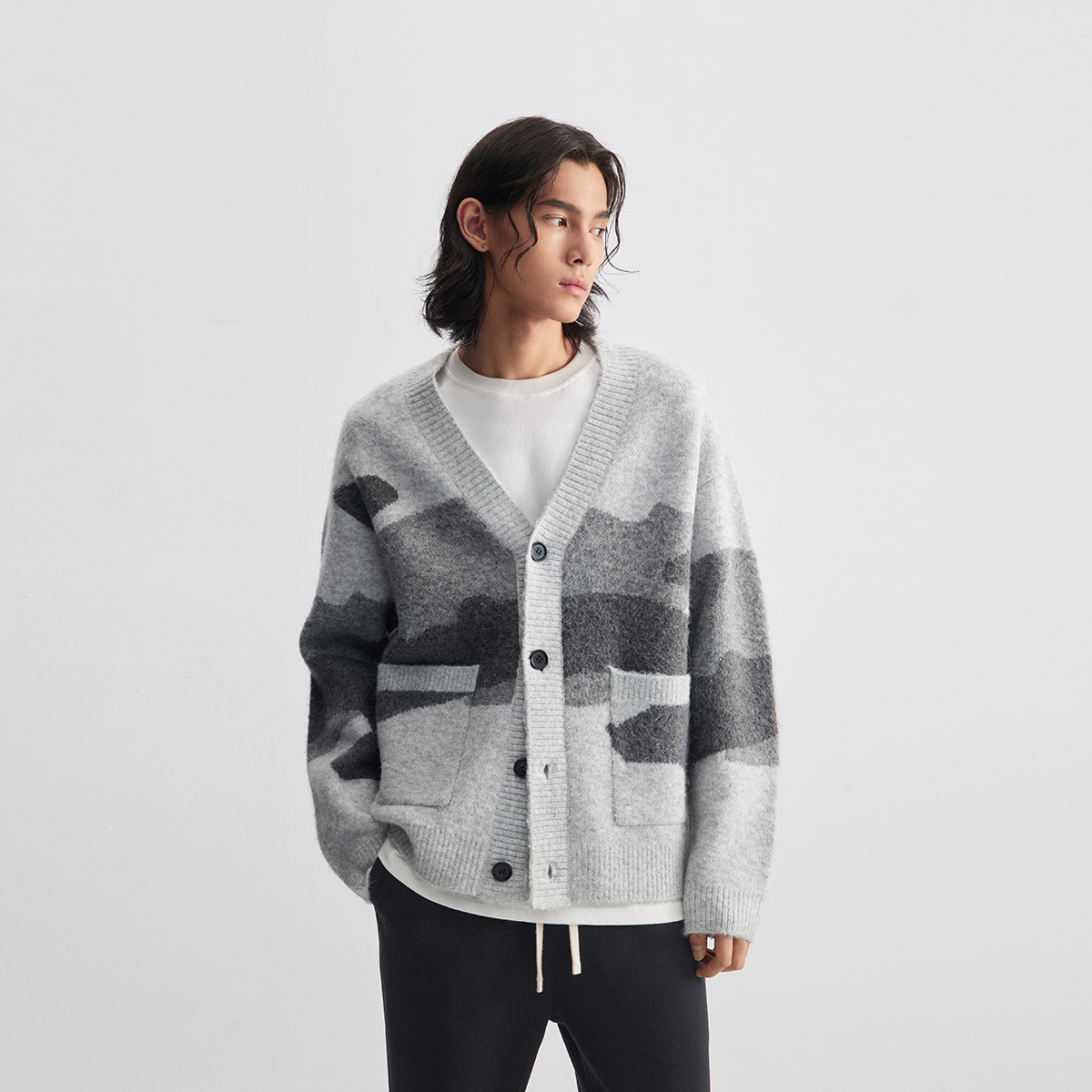 CHINISM赤尘 水墨云烟绵羊毛纱线开衫毛衣男秋冬针织衫上衣外套