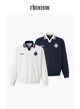 CHINISM丨幸运之符撞色海鸥领卫衣男秋季新款学院风长袖上衣外套