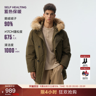 CHINISM「 可拆卸真皮毛领」中长款羽绒服男冬季新款加厚防寒外套
