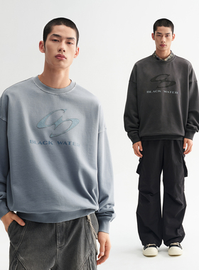 CHINISM丨喷马骝水洗做旧纯棉重磅圆领卫衣男士上衣/CXQB13K1056