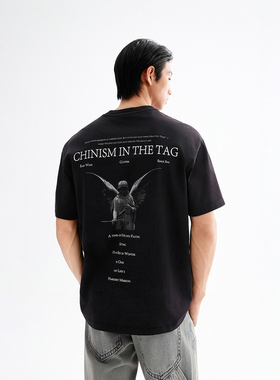CHINISM丨印花重磅短袖T恤男2025新款男士美式黑色纯棉半袖