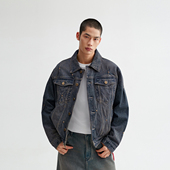 CHINISM CXQB12B2041 做旧夹克 铆钉捏褶牛仔外套男秋季 水洗男士