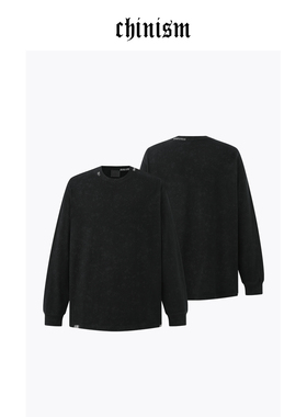 CHINISM丨重磅水洗长袖T恤男秋季黑色复古做旧上衣/CXHA33I5005