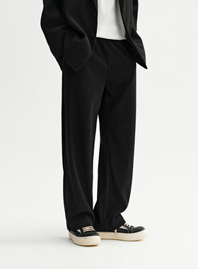 CHINISM丨黑色褶皱直筒西裤男春季垂感简约休闲裤子/CXVA13N3068