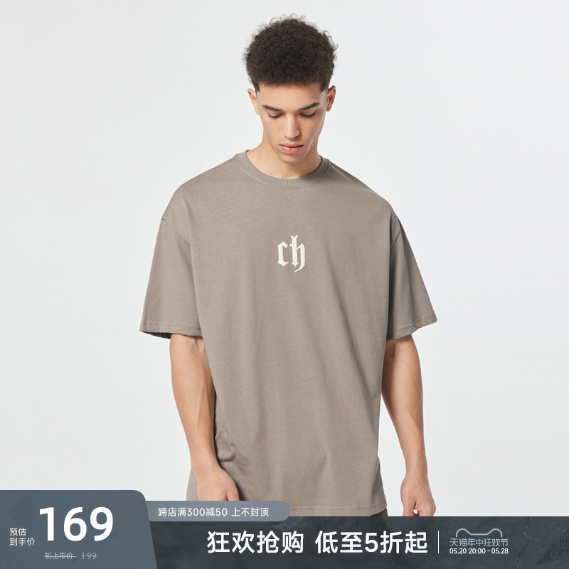 CHINISM CH发泡字母短袖T恤男潮牌宽松简约美式夏季男生半袖T恤