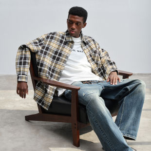 复古休闲外套 CHINISM 男春季 衬衫 CXHB33P1046 重磅310G格子长袖