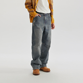 新款 男春季 直筒裤 子工装 CHINISM 休闲长裤 烧花工艺弯刀牛仔裤