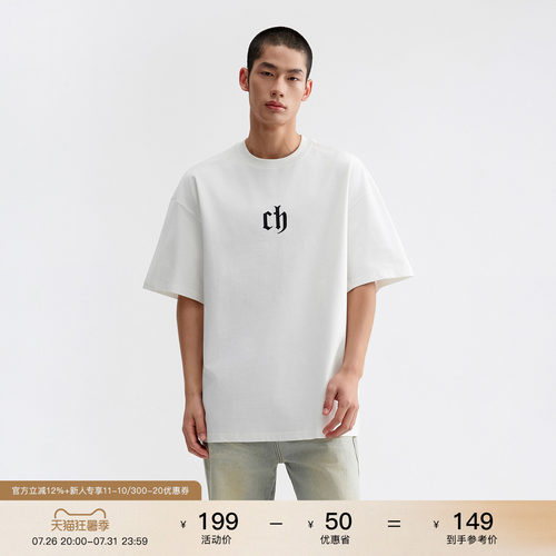 CHINISMCH刺绣美式短袖T恤男
