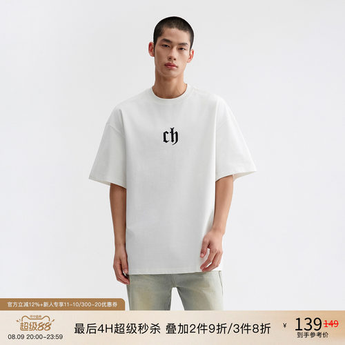 CHINISMCH刺绣美式短袖T恤男