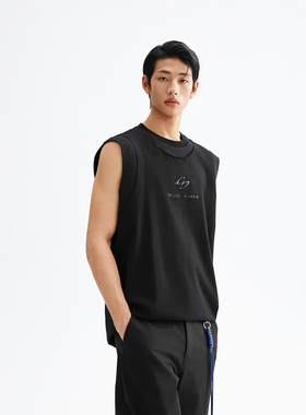 CHINISM丨黑水logo纯棉背心男拼料设计无袖坎肩上衣/CSQB25H4069