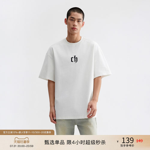CHINISMCH刺绣美式短袖T恤男