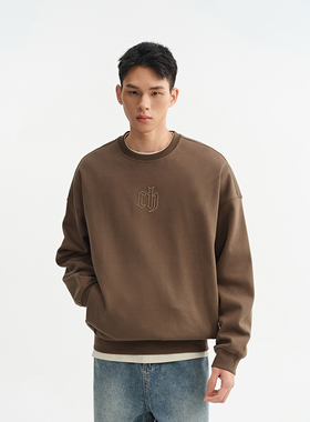 CHINISM丨经典logo立体轮廓绣圆领卫衣男秋季宽松休闲男士上衣