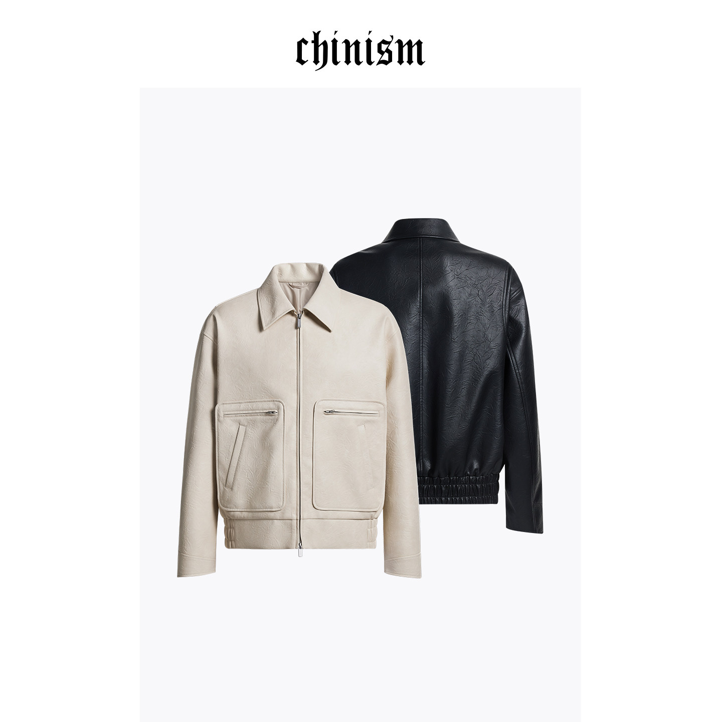 CHINISM赤尘印花pu皮夹克外套男