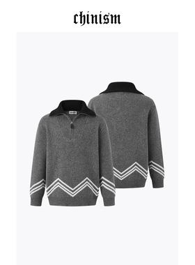 CHINISM丨半拉链撞色翻领毛衣男秋冬新款美式上衣/CXHB45L5058