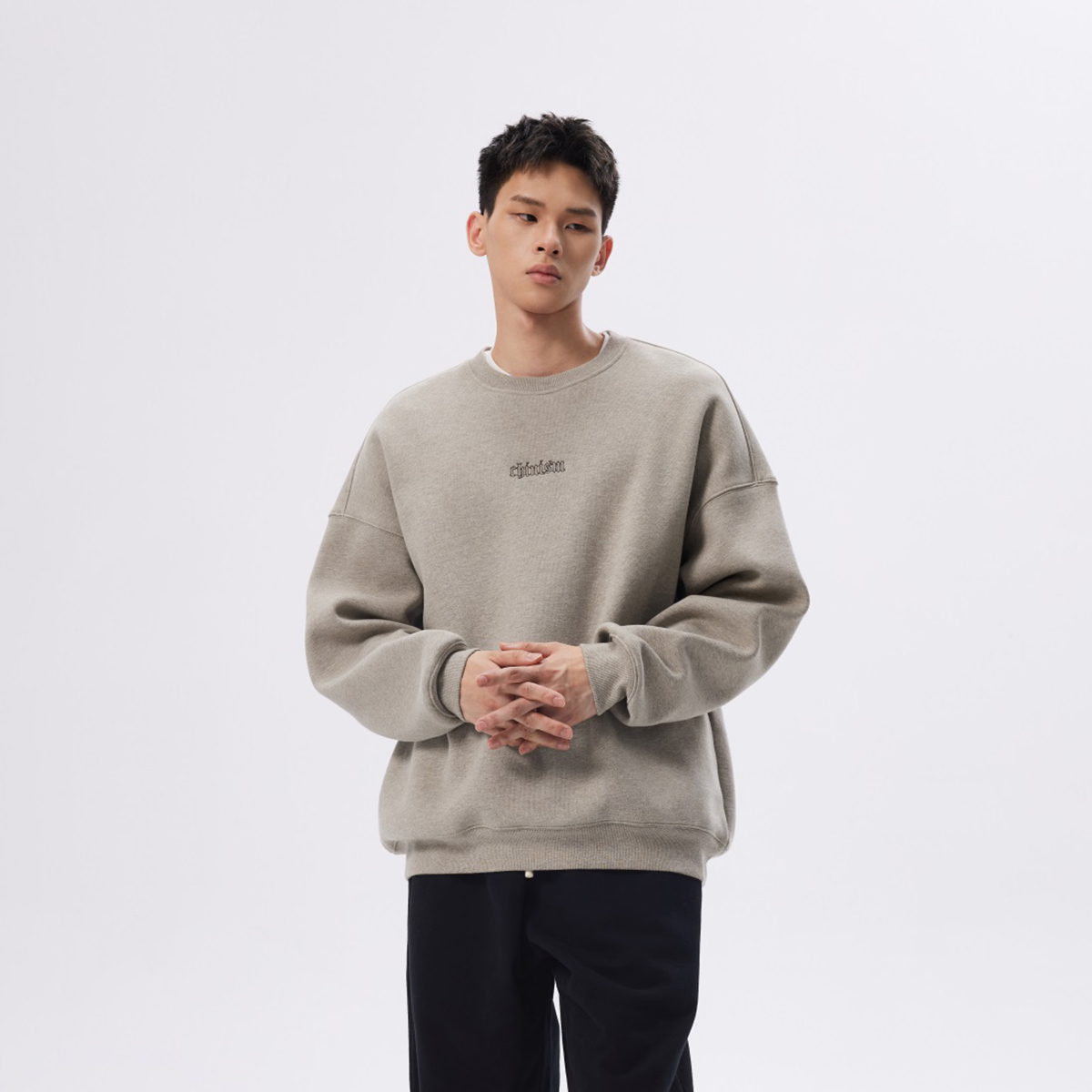 CHINISM赤尘圆领加绒卫衣男