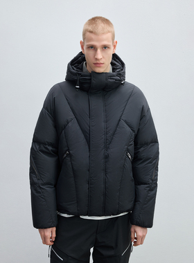 CHINISM丨黑色三防连帽鸭绒羽绒服男冬季轻薄保暖加厚防寒外套