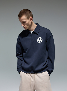 CHINISM丨幸运之符POLO领卫衣男新款美式翻领男生藏青色上衣外套