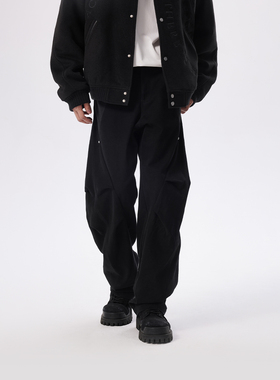 CHINISM丨拼接褶皱工装裤男冬季保暖休闲直筒长裤/CXQA45N2048